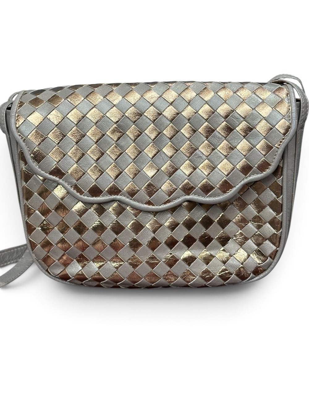 Vintage Bally International Metallic Woven Leather Crossbody Bag Italy